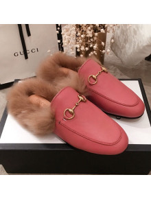 Gucci Princetown Horsebit Leather Fur Slippers Pink 2019