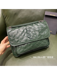 Saint Laurent Niki Medium Bag in Crinkled Vintage Leather 633158 Emerald Green 2021