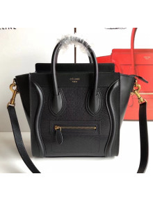 Celine Nano Luggage Handbag In Smooth/Lizard Pattern Calfskin Black 2020