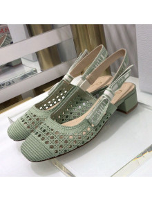 Dior x Moi Slingback Pumps 3.5cm in Green Cannage Embroidered Mesh 2021