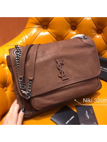 Saint Laurent Large Niki Chain Bag in Matte Crocodile Leather 498830 Brown 2019