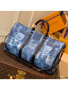 Louis Vuitton Keepall Bandoulière 50 Bag in Damier Salt Canvas N50069 Blue 2021