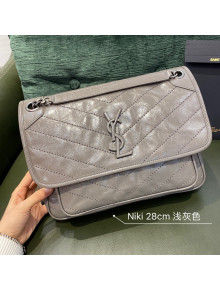 Saint Laurent Niki Medium Bag in Crinkled Vintage Leather 633158 Light Grey 2021