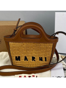 Marni Small Tropicalia Basket Bag in Leather and Raffia 4341 Gold 2021