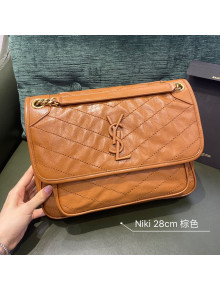 Saint Laurent Niki Medium Bag in Crinkled Vintage Leather 633158 Tan Brown 2021