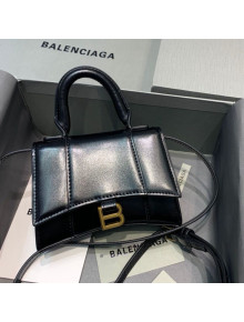 Balenciaga Hourglass Mini Nano Top Handle Bag in Shiny Box Calfskin Black/Gold 2020