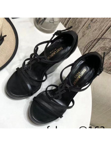 Saint Laurent Cassandra Calfskin Wedge Sandals 10.5cm All Black 2021
