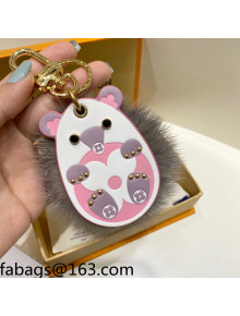 Louis Vuitton Hedgehog Fur Bag Charm and Key Holder Pink/Grey 2021