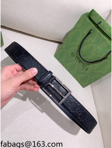 Gucci GG Leather Belt 4cm Black/Silver 2021 110842