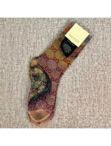 Gucci Print Lurex GG Short Socks Pink/Gold 2019