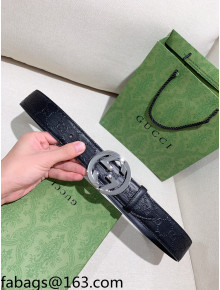 Gucci GG Leather Belt 4cm with Interlocking G Black/Silver 2021 110844