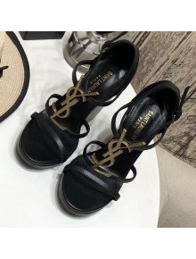 Saint Laurent Cassandra Wedge Sandals 10.5cm Black/Gold 2021