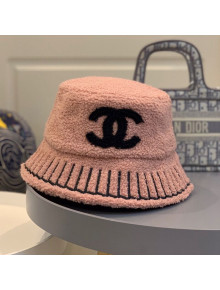 Chanel Shearling Wool Bucket Hat with Stripes Embroidered Pink 2020
