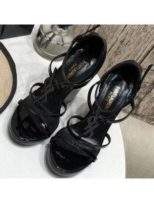 Saint Laurent Cassandra Patent Leather Wedge Sandals 10.5cm All Black 2021