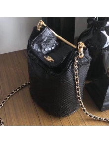 Chanel Chevron Python Handle with Chic Bucket Bag A57861 Black 2018