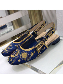 Dior x Moi Slingback Ballerinas Flats in Navy Blue Star Embroidered Cotton 2021