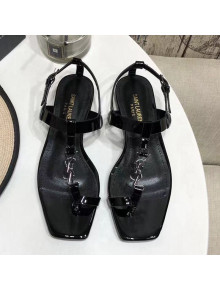 Saint Laurent YSL Patent Leather Flat Thong Sandals Black 2021