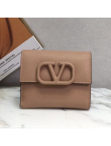 Valentino VSling Compact Signature Grainy Calfskin Wallet Beige 2021