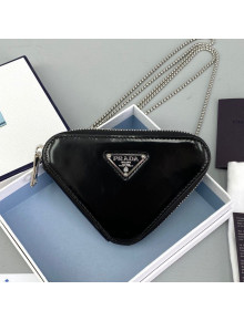 Prada Brushed Leather Mini Pouch with Chain Black 2021