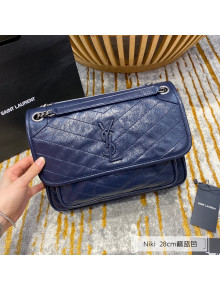 Saint Laurent Niki Medium Bag in Crinkled Vintage Leather 633158 Navy Blue 2021