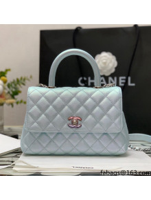 Chanel Iridescent Grained Calfskin & Gradient Lacquered Metal Flap Bag with Top Handle A92990 Blue 2021