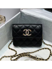 Chanel Quilted Lambskin Mini Wallet on Chain WOC with Colored Crystal CC Charm Black 2020