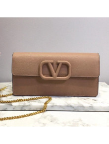 Valentino VLogo Signature Grainy Calfskin Wallet with Chain Beige 2021