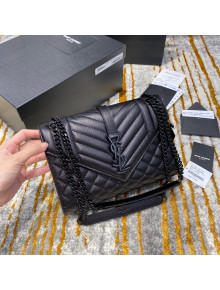 Saint Laurent Envelope Medium Bag in Grained Leather 487206 All Black 2021