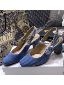 Dior x Moi Slingback Pumps 6.5cm in Blue Ribbon Embroidered Cotton 2021