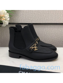 Chanel Quilted Calfskin Short Chelsea Boot with Chain Black 2020