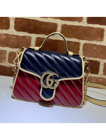 Gucci GG Marmont Leather Mini Bag 446744 Ruby Red/Navy Blue 2021