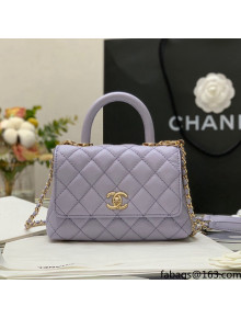 Chanel Iridescent Grained Calfskin Mini Flap Bag with Top Handle AS2431 Lavander Purple 2021