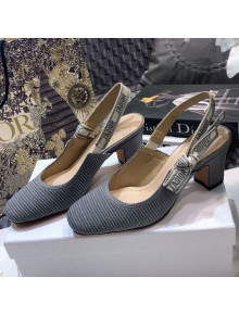 Dior x Moi Slingback Pumps 6.5cm in Grey Ribbon Embroidered Cotton 2021