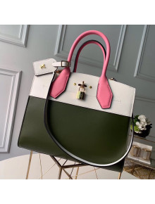 Louis Vuitton City Steamer MM Bag In Smooth Calfskin M42188 Army Green/White/Pink