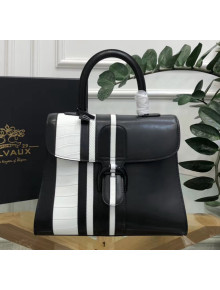 Delvaux Brillant MM Top Handle Bag in Sporty Stripes Box Calf Leather Black/White 2020