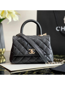 Chanel Grained Calfskin Mini Flap Bag with Top Handle AS2431 Black 2021
