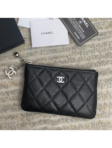 Chanel Grained Calfskin Mini Pouch with Charm A70119 Black/Silver 2021