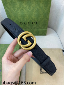 Gucci Classic Togo Leather Belt 3cm with Interlocking G Buckle Black/Gold 2021 110816