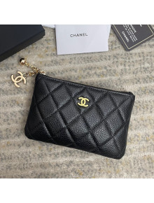 Chanel Grained Calfskin Mini Pouch with Charm A70119 Black/Gold 2021