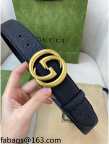 Gucci Classic Togo Leather Belt 4cm with Interlocking G Buckle Black/Gold 2021 110817