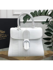 Delvaux Brillant MM Top Handle Bag in Sporty Stripes Box Calf Leather White 2020
