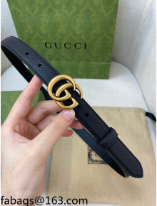 Gucci Classic Togo Leather Belt 2cm with Interlocking G Buckle Black/Gold 2021 110818