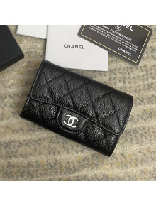 Chanel Grained Calfskin Flap Coin Purse Wallet Black/Silver 2021