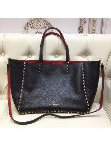 Valentino Grained Calfskin Rockstud Reversible Tote Shopping Bag 0501 Black/Red 2021
