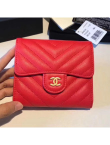 Chanel Chevron Soft Calfskin Mini Flap Wallet Red 2018