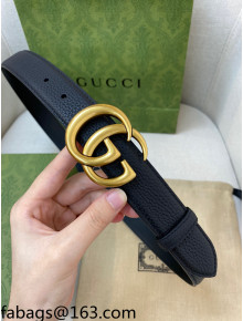Gucci Classic Togo Leather Belt 3cm with Interlocking G Buckle Black/Gold 2021 110819