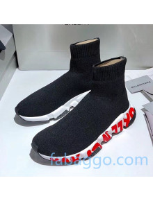 Balenciaga Speed Knit Sock Graffiti Sole Boot Sneaker Black/Red 2020 ( For Women and Men)