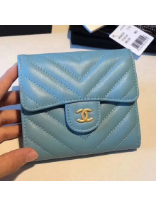 Chanel Chevron Soft Calfskin Mini Flap Wallet Sky Blue 2018