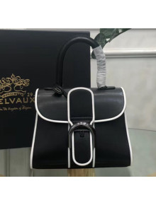 Delvaux Brillant Mini Top Handle Bag in Box Calf Leather Black/White Trim 2020