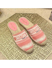 Dior Granville Espadrille Mules in Pink D-Stripes Embroidered Cotton 2021